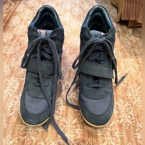 Ash Limited Bowie Suede Wedge Sneakers in Navy Size 39